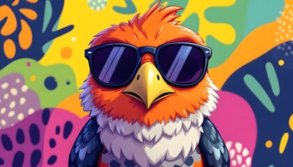 Obraz premium Cool Bird Sunglasses Digital Art Colorful Background