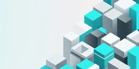 Abstract isometric background with teal and white cubes.