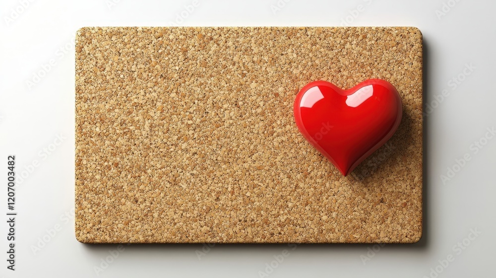 Poster empty cork board with a red heart shaped object perfect for valentine’s day notes and messages in a 
