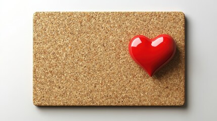 Empty Cork Board with a Red Heart Shaped Object Perfect for Valentine&rsquo;s Day Notes and Messages in a Minimalist Style
