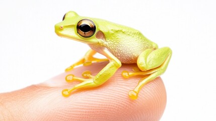 Obraz premium Green Tree Frog on Finger