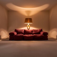 Close up view of empty living room with sofa and lamp