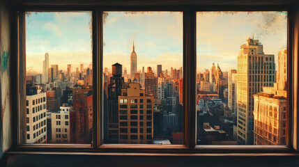 Painting drawing City window views urban window views scenery landscape interior inspiration backdrop wallpaper