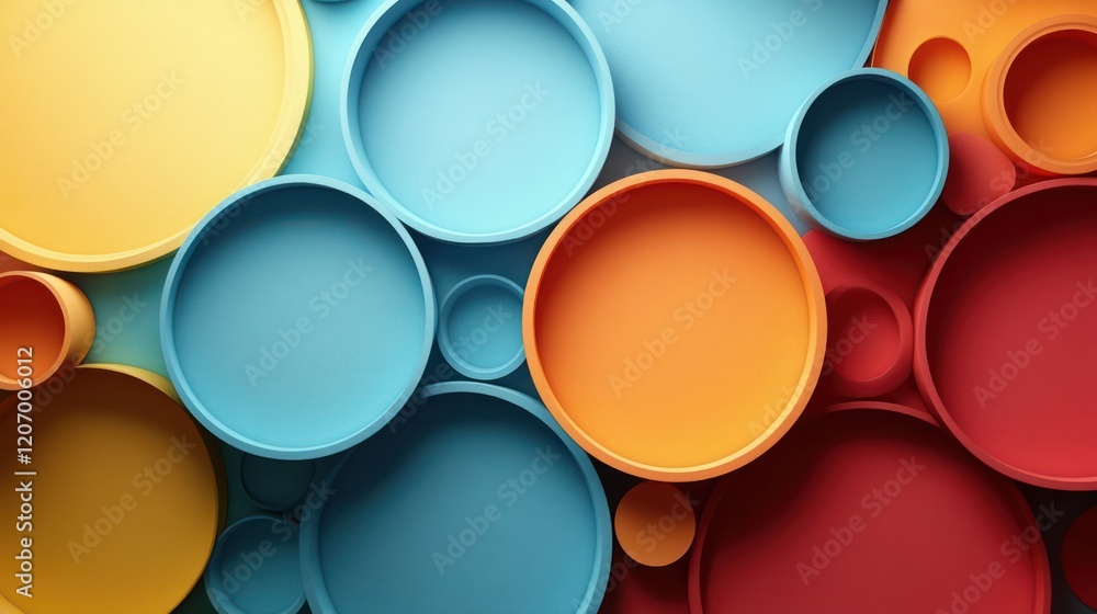 Poster vibrant overlapping circular plates in colorful artistic display