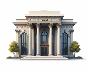 illustration of modern bank building architectural model isolated on white background. Generate AI