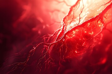 Glowing Red Human Liver with Detailed Vascular Anatomy in Medical Style