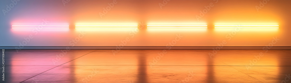 Poster abstract lighting design with vibrant colors reflects on a smooth floor, creating a modern and artis