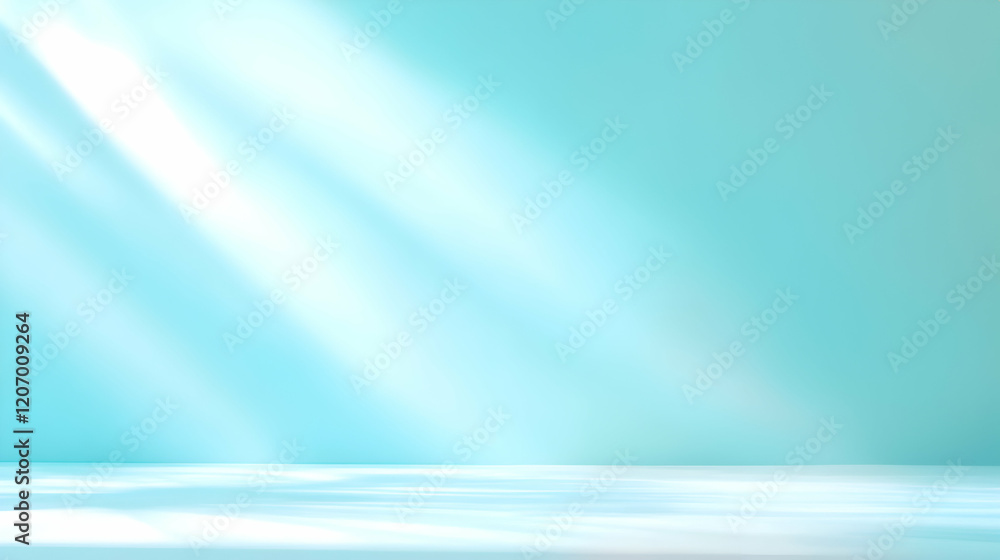 Poster a serene blue background with soft light rays creating a calm and tranquil atmosphere, perfect for d