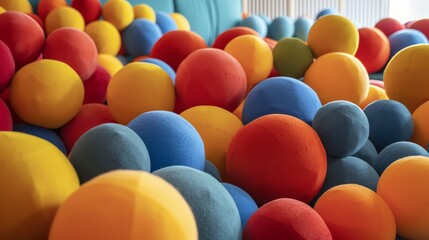 Colorful balls filling up the whole frame. The balls are of different sizes and colors, and they are all in focus.