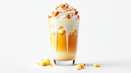 delicious glass of creamy milkshake topped with whipped cream and cake crumbs, perfect for dessert lovers. vibrant layers create inviting and indulgent treat