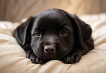 Black labrador puppy taking a nap on a soft bed, black labrador puppy, bed