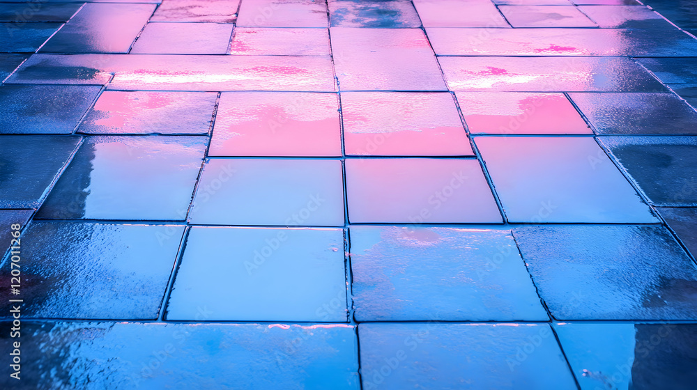 Aufkleber a visually striking image of wet tiles reflecting vibrant colors, creating an artistic pattern on th