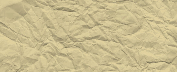Crumpled brown rice paper texture. Abstract yellow background with wrinkled fold cardboard texture. Vector illustration horizontal fold crumpled empty white paper template for posters and banners