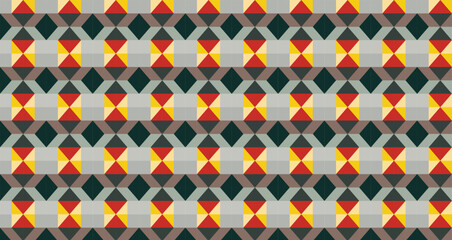 Seamless geometric pattern of colorful rhombuses on gray square background. Perfect for printing, design and textiles