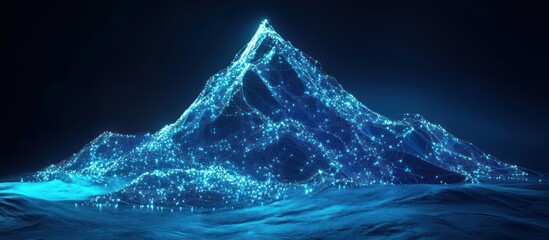 a mountain made of glowing data points and wires, with a blue color theme and a dark background