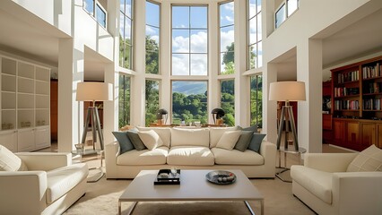 Beautiful living room with white sofa