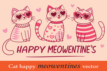 Cat illustration featuring a playful and festive group of cats with a Valentine's Day theme