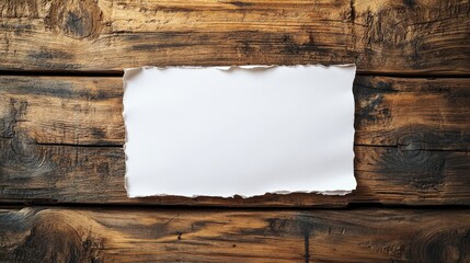 Flat Lay of Blank White Paper Sheet Over Rustic Wooden Plank Surface for Creative Design and Presentation in Stock Photography
