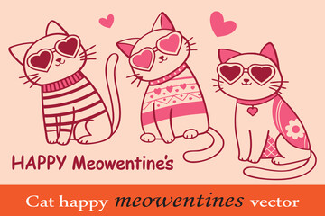 Cat illustration featuring a playful and festive group of cats with a Valentine's Day theme