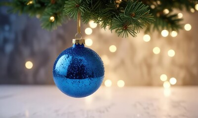 Christmas tree ornament with a blue sequin-covered glass ball, frosty finish, sparkling ornaments, glittery balls