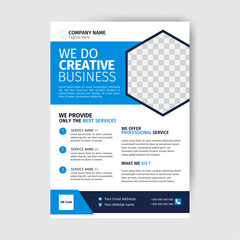 Abstract corporate business flyer design. Black and blue multipurpose uses flyer vector design. A4 flyer vector All main elements are easily editable and customizable. 

