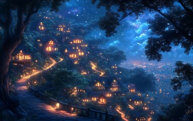 Moonlit Fantasy Cityscape at Horizon