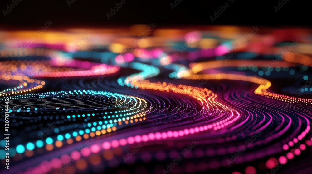 Poster abstract network visualizations glowing on a futuristic analytics platform