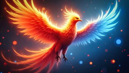 Obraz premium A majestic mythical phoenix with large, fiery wings. Concept of reborn or rising from ashes.