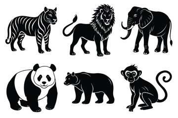 Wildlife animal silhouettes set isolated on white background