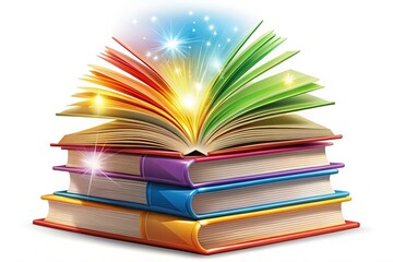 Fototapeta premium Isolated Stack of Open Magic Books - Simple Line Art Illustration