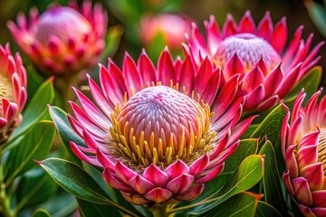 Macro Photography of Pink Protea Flower, Exotic South African Bloom, Close-up