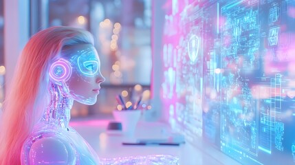 ai cyborg woman futuristic tech screen - ai and artificial intellig.