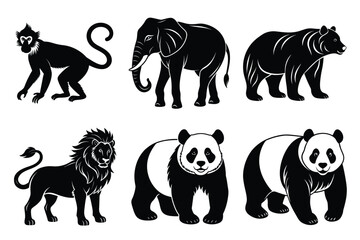 Wildlife animal silhouettes set isolated on white background