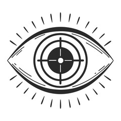 A target aiming at the center of eye, a symbol of business direction and time line art icon sign sketch stock image minimalist line drawing vector illustration silhouette hand drawing design element 