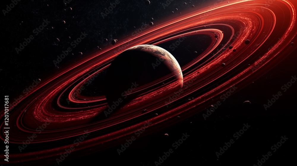 Canvas Prints cosmic landscape with rings around a planet and a glowing sun backdrop. generative ai