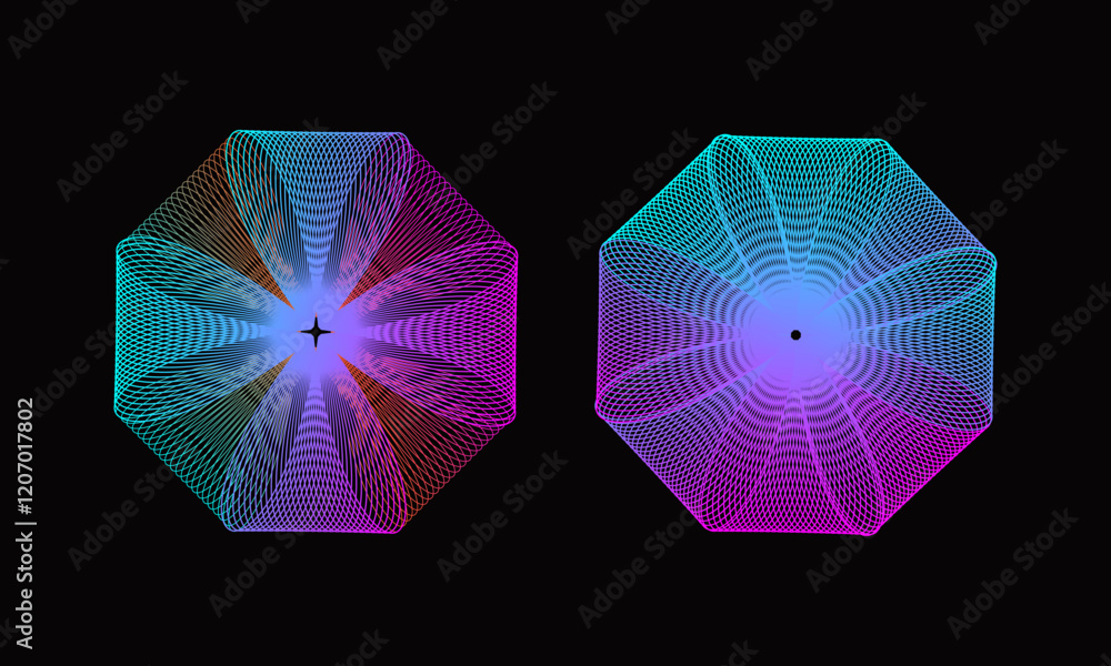 Wall mural spirograph abstract element on a black background