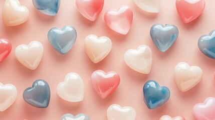 Obraz premium Pastel Heart Candy Background Pattern on Pink Surface