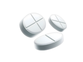 White oval shaped pills floating in the air, transparent png file