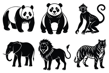 Wildlife animal silhouettes set isolated on white background