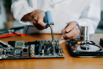 Repairing and upgrade mobile phone, electronic, computer hardware and technology concept.