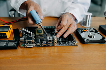 Repairing and upgrade mobile phone, electronic, computer hardware and technology concept.