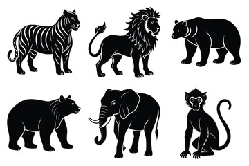 Obraz premium Wildlife animal silhouettes set isolated on white background