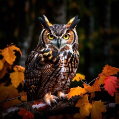 the AI Image Generator, Majestic Great Horned Owl Perched Amid