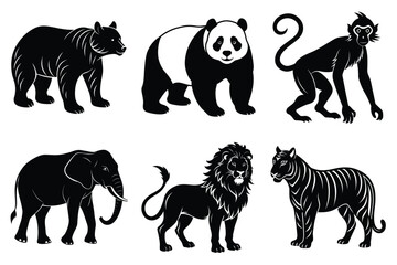 Obraz premium Wildlife animal silhouettes set isolated on white background