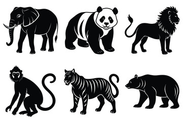 Naklejka premium Wildlife animal silhouettes set isolated on white background