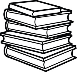 stack of books vector illustration, black and white