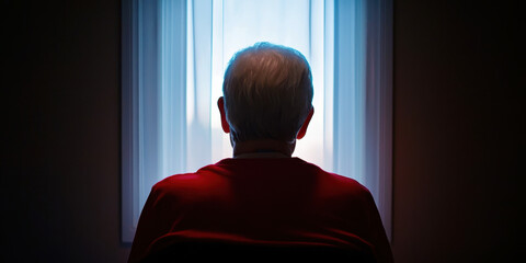 health info patient and compliance concept. Silhouette of a person looking out a window with soft lighting.