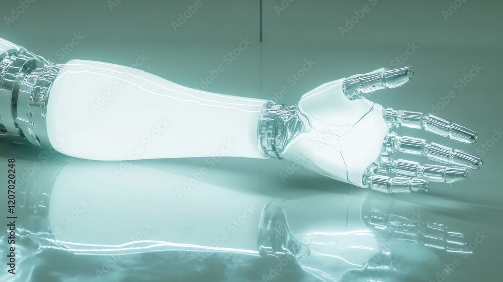 Poster futuristic robotic arm with sleek design and reflective surface ideal for technology and innovation 