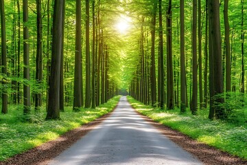Obraz premium Sunlit Forest Pathway - Nature's Serenity