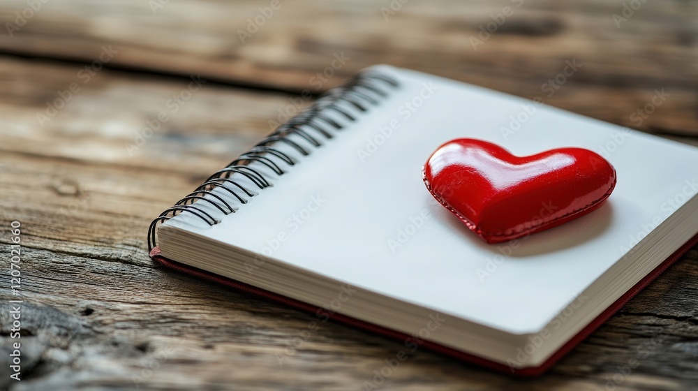 Aufkleber red heart shape on blank notebook page with wooden table background ideal for romantic and creative 